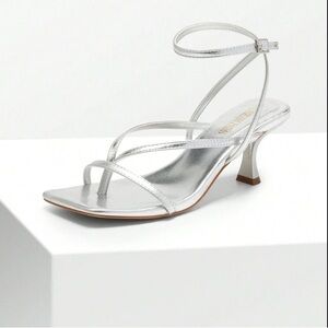 Grey thong style ankle strap kitten heels